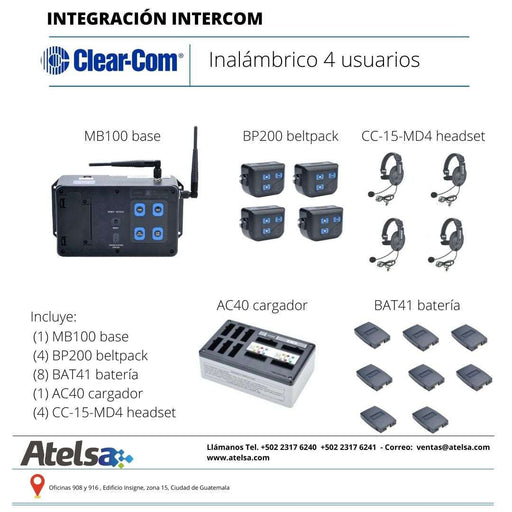 Integración Intercom Clear-com 4 usuarios Atelsa